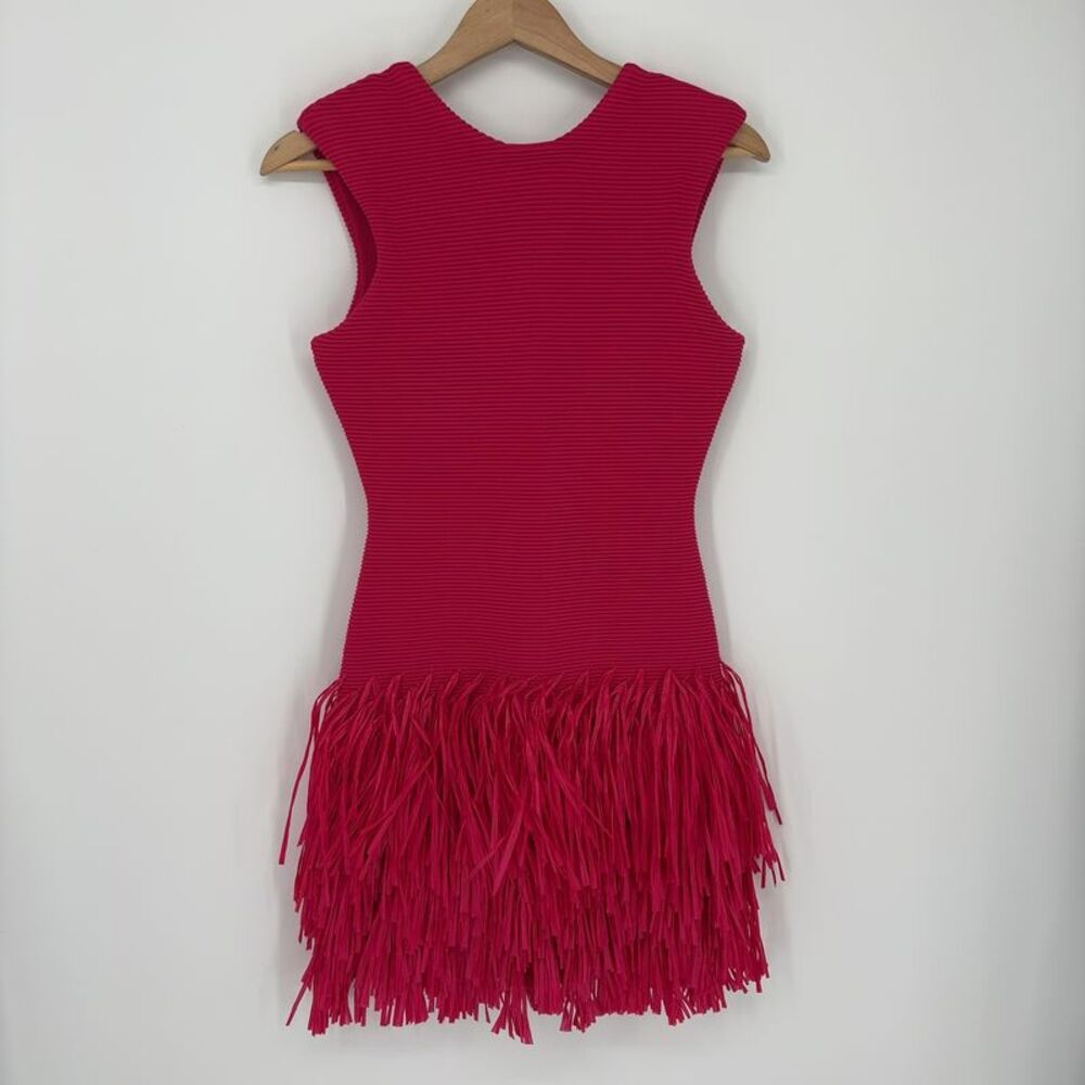 Aje Raffia Fringe Knit Mini Dress
